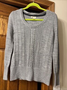 DKNY Light Gray Cable-Front Scoop Neck Sweater